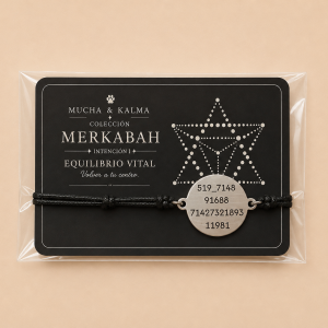 Frente de la Pulsera Merkabah Equilibrio Vital con su empaque