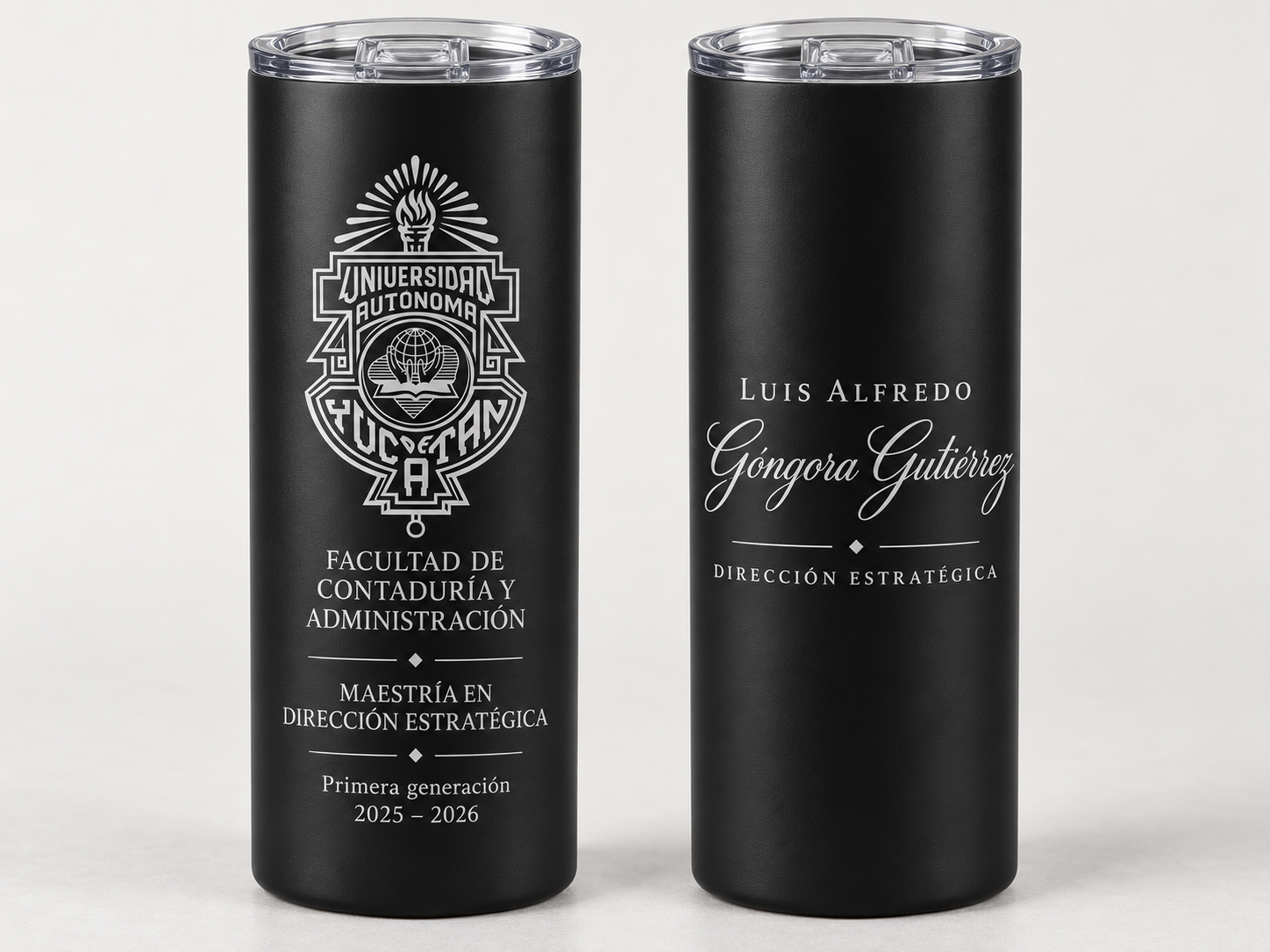 Termo negro con grabado plata